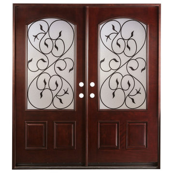 Exterior Front Entry Double Wood Door Valencia 30"x80"x2, Right Hand Swing In