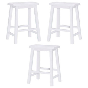 Home Square 24" Wood Counter Stool in White Finish - Set of 3