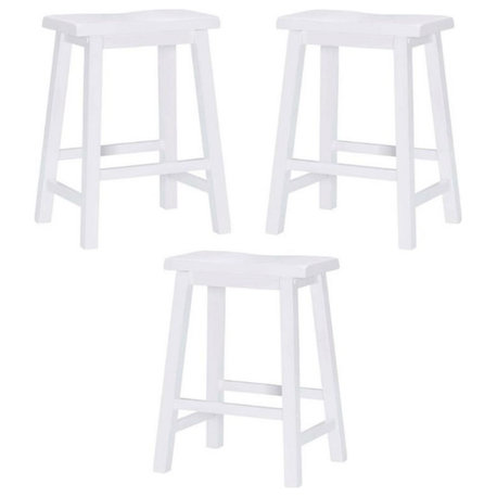 Home Square 24" Wood Counter Stool in White Finish - Set of 3