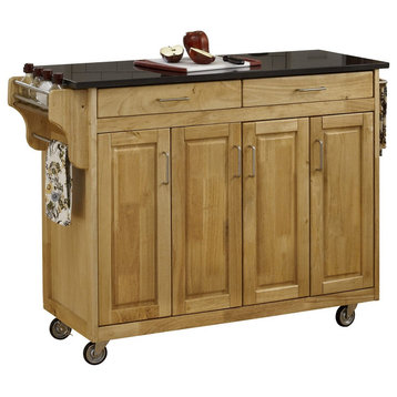 Modern Natural 4 Door Cabinet Kitchen Cart with Black Granite Top