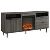 Modern TV Console, Center Fireplace With 2 Storage Drawers & 2 Doors, Gray
