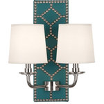 Robert Abbey - Robert Abbey S1033 Williamsburg Lightfoot - Two Light Wall Sconce - Designer: Williamsburg  Cord CoWilliamsburg Lightfo Mayo Teal Leather *UL Approved: YES Energy Star Qualified: n/a ADA Certified: n/a  *Number of Lights: Lamp: 2-*Wattage:60w B Candelabra Base bulb(s) *Bulb Included:No *Bulb Type:B Candelabra Base *Finish Type:Mayo Teal Leather/Polished Nickel
