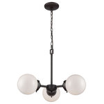 Elk Home - Beckett 3-Light Chandelier, Oil Rubbed Bronze With Opal White Glass - Three light chandelier in oil rubbed bronze with white opal glass. Overall hanging height 77 inches, comes with 12 feet of wire and 6 feet of chain. Uses three 60 watt medium base incandescent bulbs or led equivalent not included.