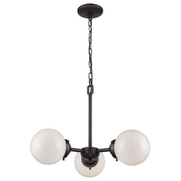 Beckett 3-Light Chandelier, Oil Rubbed Bronze With Opal White Glass