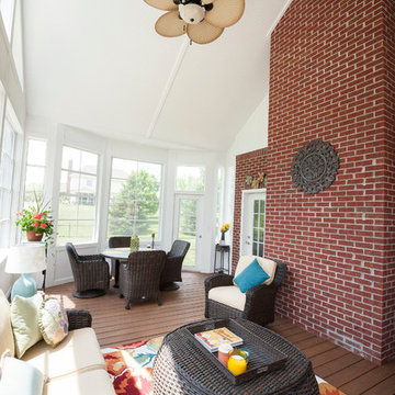 Screen Porch Addition with Vaulted Ceiling, Eze Breeze Windows, & Brick Wall