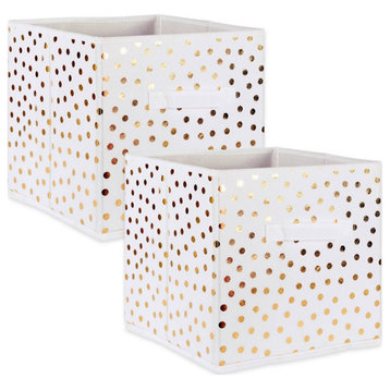 DII 11" Square Polyester Small Dots Cube Storage Bin in White (Set of 2)