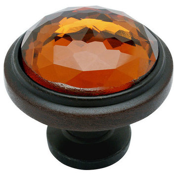 Cosmas 5317ORB-A Oil Rubbed Bronze and Amber Glass Round Cabinet Knob