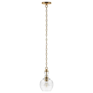 Verona 7 Wide Pendant with Glass Shade in Brushed Brass/Seeded