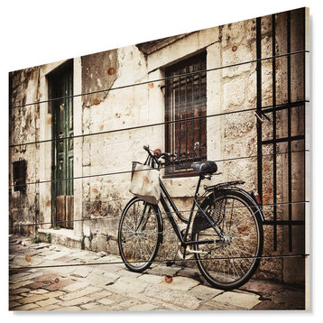 Designart Bicycle Shopping Bag Landscape Photo Wood Wall Art 46x36
