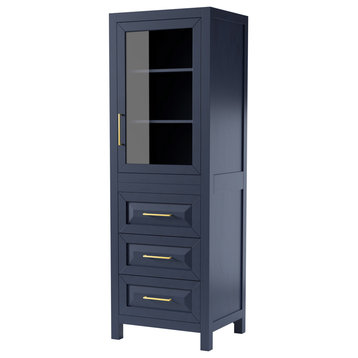 Daria Linen Tower, Dark Blue, Shelved Cabinet Storage, 3 Drawers