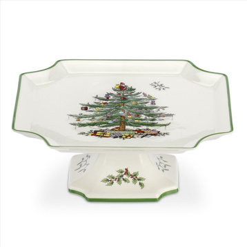 Spode Christmas Tree Footed Square Cake Plate 10"