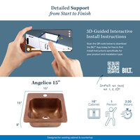 Angelico Copper 15" Single Bowl Drop-In Kitchen Sink