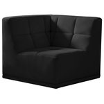 Meridian Furniture - Relax Velvet Upholstered Corner Chair, Black - Bolster a contemporary vibe in your living room with this Relax black velvet corner chair. Soft black velvet upholstery offers delicate comfort, making this chair cozy for anyone who sits in it. Biscuit tufting gives this chair texture and a modern style, adding extra comfort and elegance to your living space. It's modular design allows you to create infinite configurations, making it a versatile piece to add to your home. A latch underneath the chair makes it easy to attach to other pieces.
