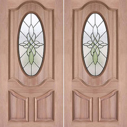 Decorative Oval Lite, Prehung Mahogany Double Entry Door, 72"x80" - Front Doors