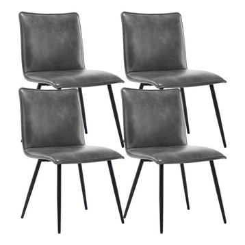 Set of 4 Minimalist Faux Leather Side Chairs for Dining Room, Grey