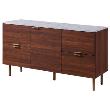Faux Marble Top Wood Sideboard Buffet Cabinet