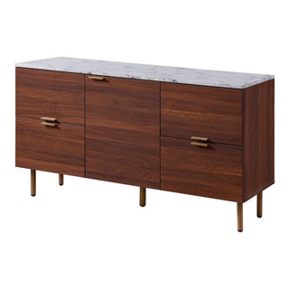 Faux Marble Top Wood Sideboard Buffet Cabinet - Midcentury - Buffets And  Sideboards - by TEAMSON US INC | Houzz