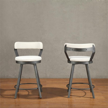 Lexicon Appert Metal Swivel Counter Height Chair in White (Set of 2)