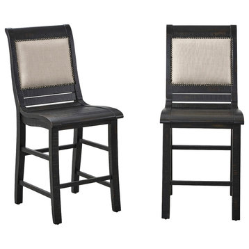 Willow Dining Counter Upholstered Chair, Distressed Black