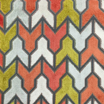 Rocket Geometric Cut Velvet Upholstery Fabric, Sorbet