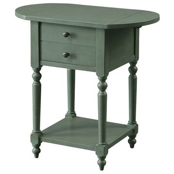 Furniture of America Mendez Wood Drop-Leaf Side Table in Antique Teal Blue