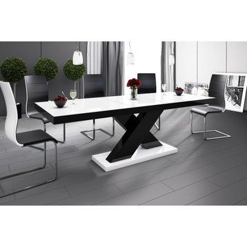 LENON Dining Table with Extension, White/Black