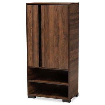 Raina Two-Tone Walnut Brown And Black Finished Wood 2-Door Shoe Storage Cabinet