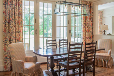Inspiration for a mid-sized timeless dark wood floor kitchen/dining room combo remodel in Boston with no fireplace and white walls