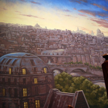 Paris Panorama 360 degree Mural hand painted throughout a 17 foot stairway