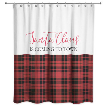 Santa Claus is Coming to Town Red and Black Plaid 71x74 Shower Curtain