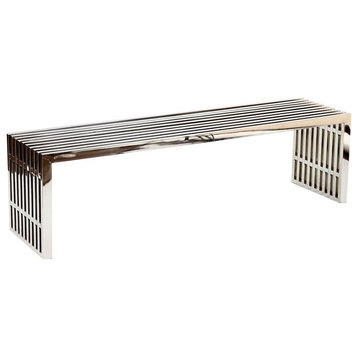 Home Square 2 Piece 60" Metal Dining Bench Set in Silver