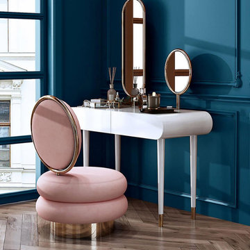 Pink Velvet Vanity Stool With Back Round Tufted Accent Chair Rose Gold