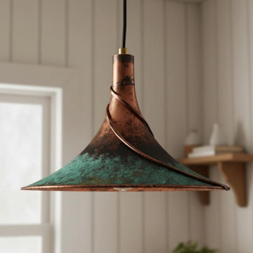 Brass & Green Patina Pendant Light