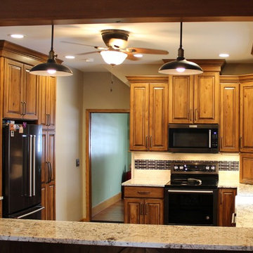 Rural Kewanee Kitchen Remodel With Rustic Beech Cabinets and White Sand Granite