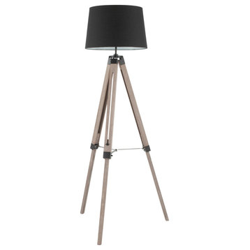 Lumisource Compass Floor Lamp, Gray Washed Wood and Black Shade