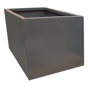 Glossy Grey Trough Fibreglass Planter, 100x45x45 cm