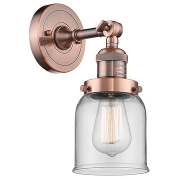 Small Bell 1-Light Sconce, Clear Glass, Antique Copper