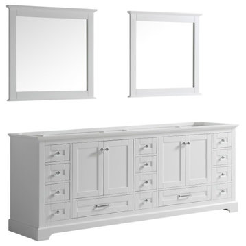 Dukes 84" White Double Vanity, no Top and 34" Mirrors