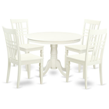 5-Piece Set With A Round Dinette Table and 4 Wood Dinette Chairs, Linen White