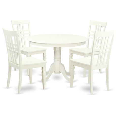 5-Piece Set With A Round Dinette Table and 4 Wood Dinette Chairs, Linen White