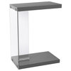 Accent Table, Glossy Gray With Tempered Glass