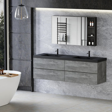 Introducing the Allreno 70" Wall-Mounted Double Sink Bathroom Vanity Cabinet in