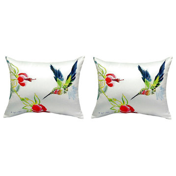 Pair of Betsy Drake Betsy’s Hummingbird No Cord Pillows 16 Inch X 20 Inch