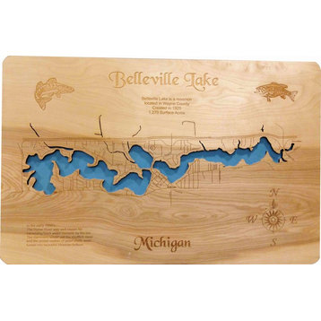Wood Map Wall Hanging, Belleville Lake Michigan, Standout, Medium