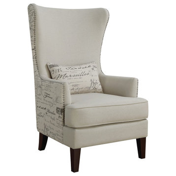 Winged Accent Chair with Script Back, Cream