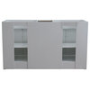 61" Double Sink Vanity, White Finish And Gray Granite And Rectangle Sink
