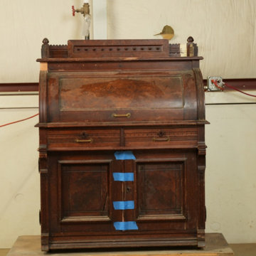 Antique Cylinder Roll Top Desk Restored in Our Fort Collins Shop