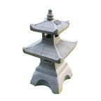 26" Black Polyresin Pagoda With Solar Light