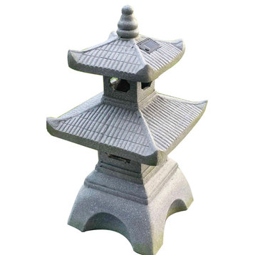 26" Black Polyresin Pagoda With Solar Light