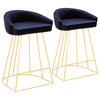 LumiSource Canary Counter Stool, Set of 2, Gold Metal/Blue Velvet